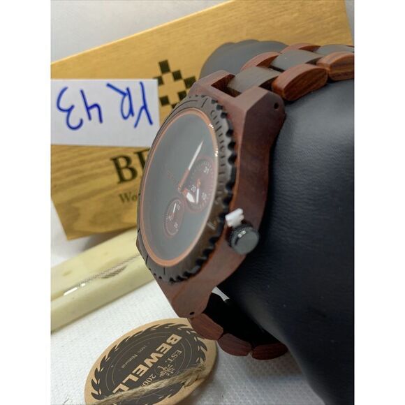 BEWELL W154A Men's Red/Black Sandalwood Analog Dial Quartz Wrist Watch YR43 - Picture 3 of 11
